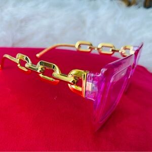 Hot pink icy w gold arms fashion sunglasses